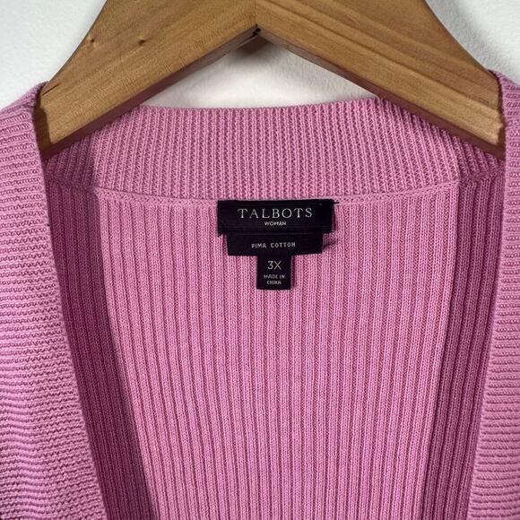 Talbots Cardigan Women 3X Pink Plus Size Open Front Ribbed Knit Sweater Spring - Picture 4 of 7